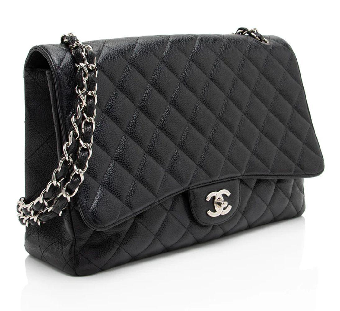 Refurbished Chanel Caviar Leather Classic Maxi Single Flap Bag - Reebelo Deutschland
