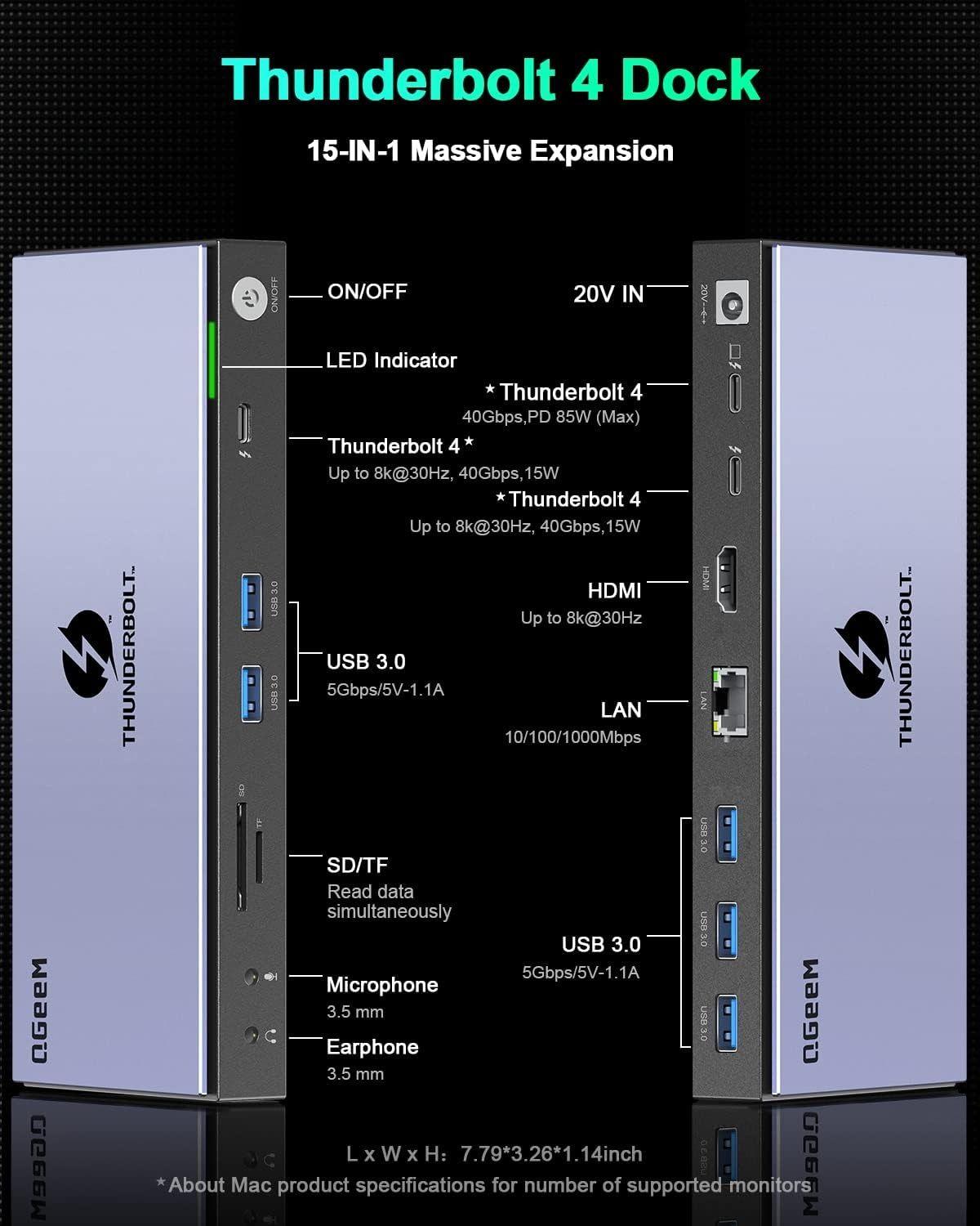 Refurbished QGeeM 16 in 1 Universal USB C Thunderbolt 4 Docking Station - Reebelo Deutschland